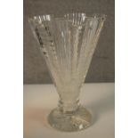 A large crenelated conical crystal vase on star cut pedestal base. H.32 Dia.20cm.