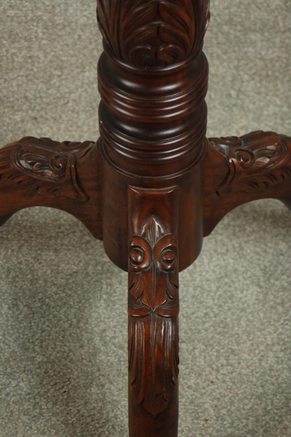 A Victorian style mahogany torchere, with a dished top on a wrythen column on tripod legs - Image 7 of 7