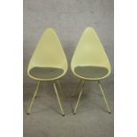 Arne Jacobsen for Republic of Fritz Hansen; a pair of Model 3110 Drop chairs, with a moulded plastic