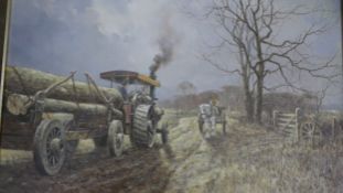 John Lewis Chapman (b.1944), timber hauling, oil on board, signed lower left. H.48 W.60cm.