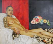 Rosso Emerald Crimson (Italian contemporary), Madame Moustache, oil on canvas, signed and dated