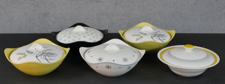 A group of five Midwinter Stylecraft fashion shape tureens, in four designs. H.23 W.23cm (largest)