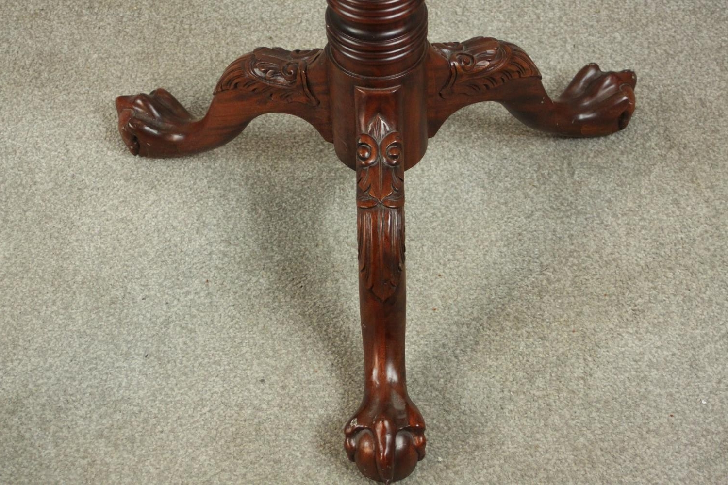 A Victorian style mahogany torchere, with a dished top on a wrythen column on tripod legs - Image 6 of 7