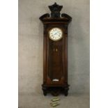 W Petts & Sons, Paris, a late 19th century mahogany large regulator wall clock, the scrolling broken