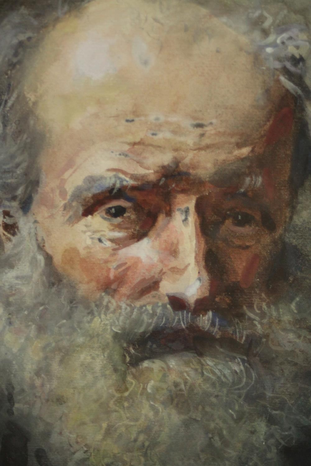 Two framed and glazed watercolour portraits of an old man with a beard, one from the side and one - Image 5 of 7
