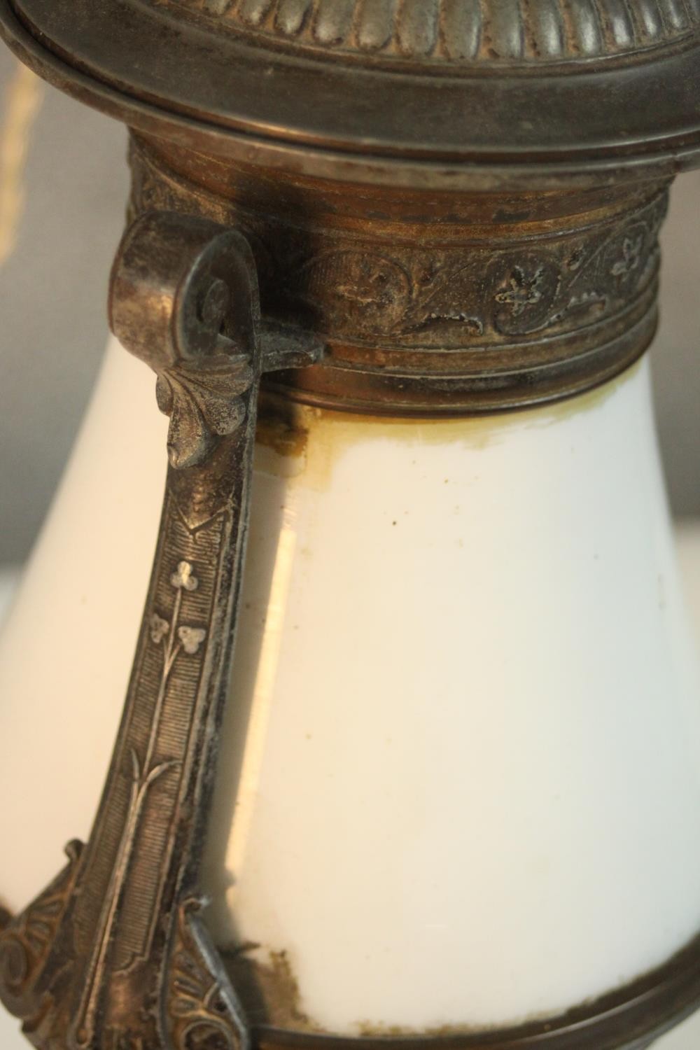 A pair of Victorian silver plated candlesticks, with glass storm shades, together with a converted - Image 6 of 8