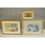 Three framed and glazed watercolours, one of a still life with jugs, monogrammed D.S, 59 a still