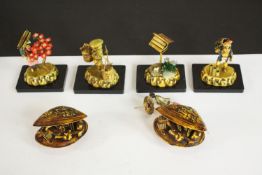 Two vintage Chinese celluloid clam shell dioramas along with four other similar scenes, three with