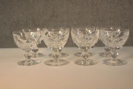 A set of eight 19th century Waterford crystal brandy glasses, with cut bowls and a single knop,