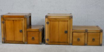 A near pair of late 20th century Chinese step down side cabinets, both with a cupboard, one