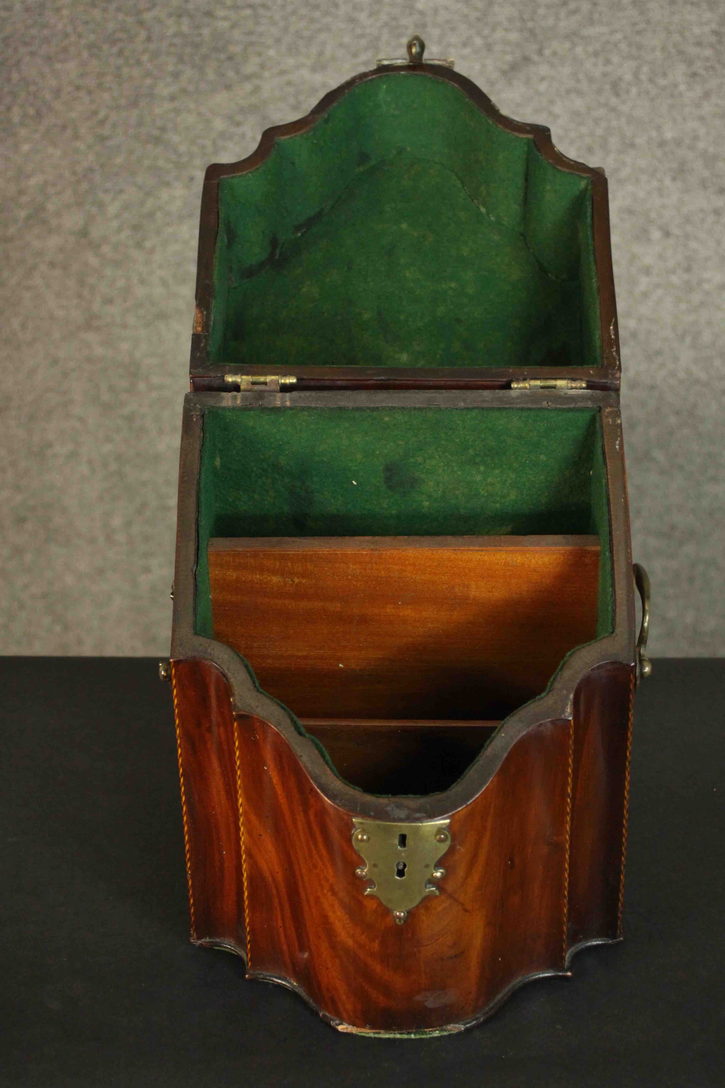 A converted 20th century Edwardian mahogany knife box, of typical form, herringbone inlay banding - Image 3 of 9