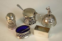 A collection of silver, including a Continental novelty silver table bell with figural handle and