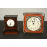 A Vintage ceramic square silent wall clock "Vedette'' with red and grey crackle glaze along with a