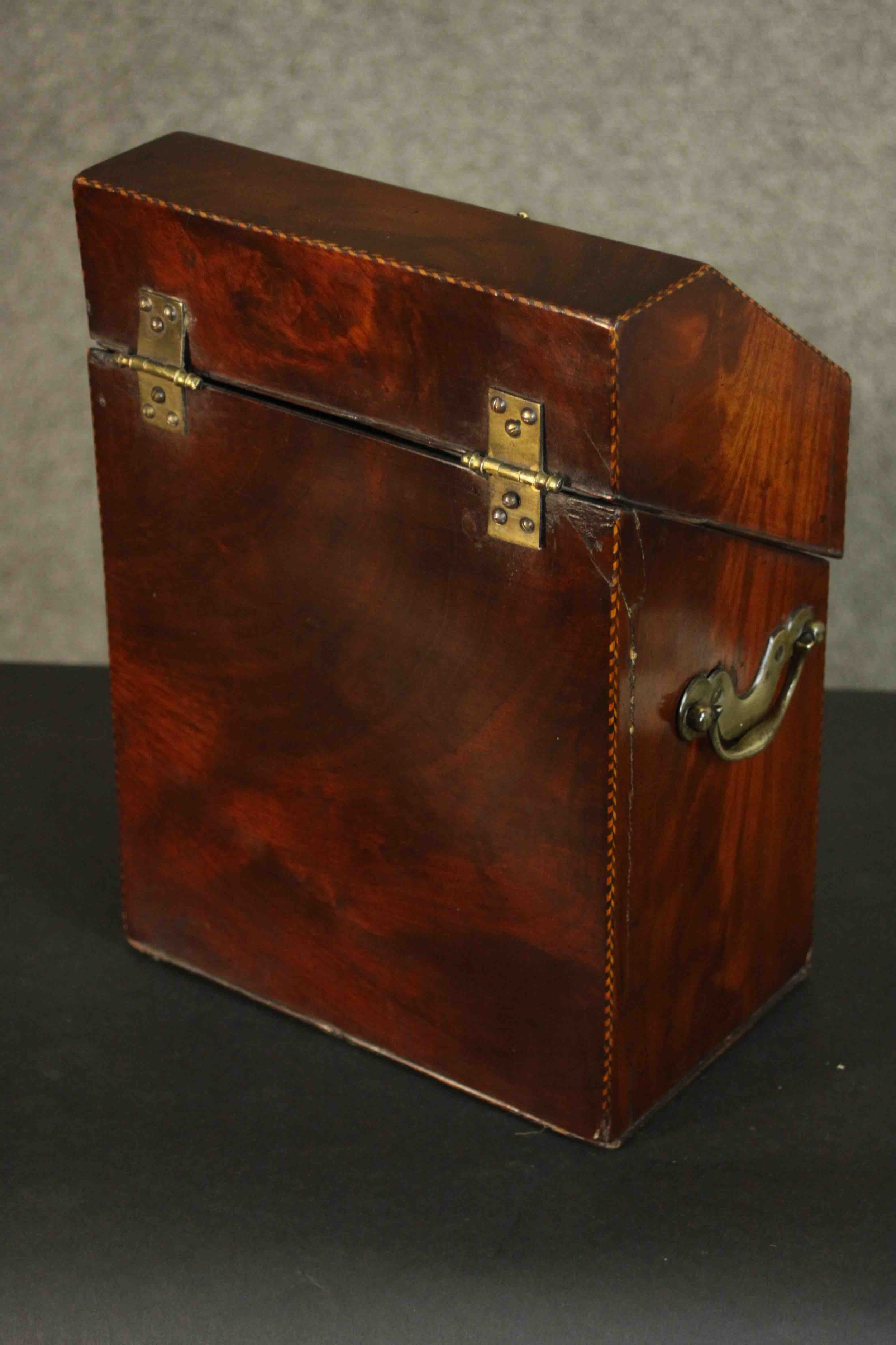 A converted 20th century Edwardian mahogany knife box, of typical form, herringbone inlay banding - Image 6 of 9