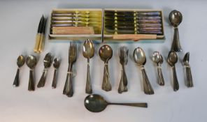 A collection of silver plated cutlery, including two boxes of silver plated knifes and other