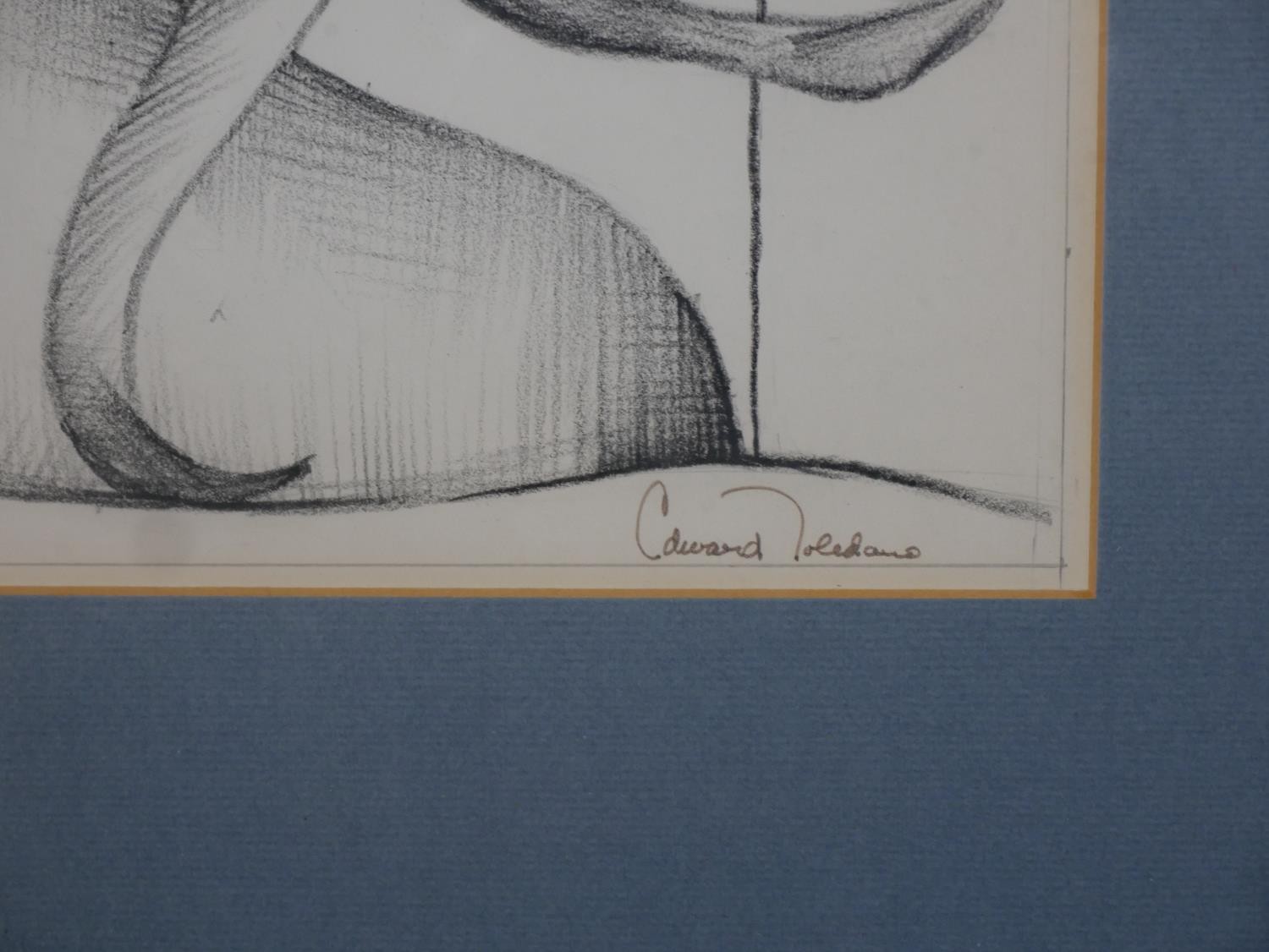 Edward Toledano (1919 - 2009), charcoal on paper, surreal figure study, signed. H.62 W.49cm - Image 4 of 5