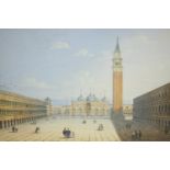 A framed and glazed 19th century watercolour of The Piazza San Marco, Venice, unsigned. H.24 W.29cm.