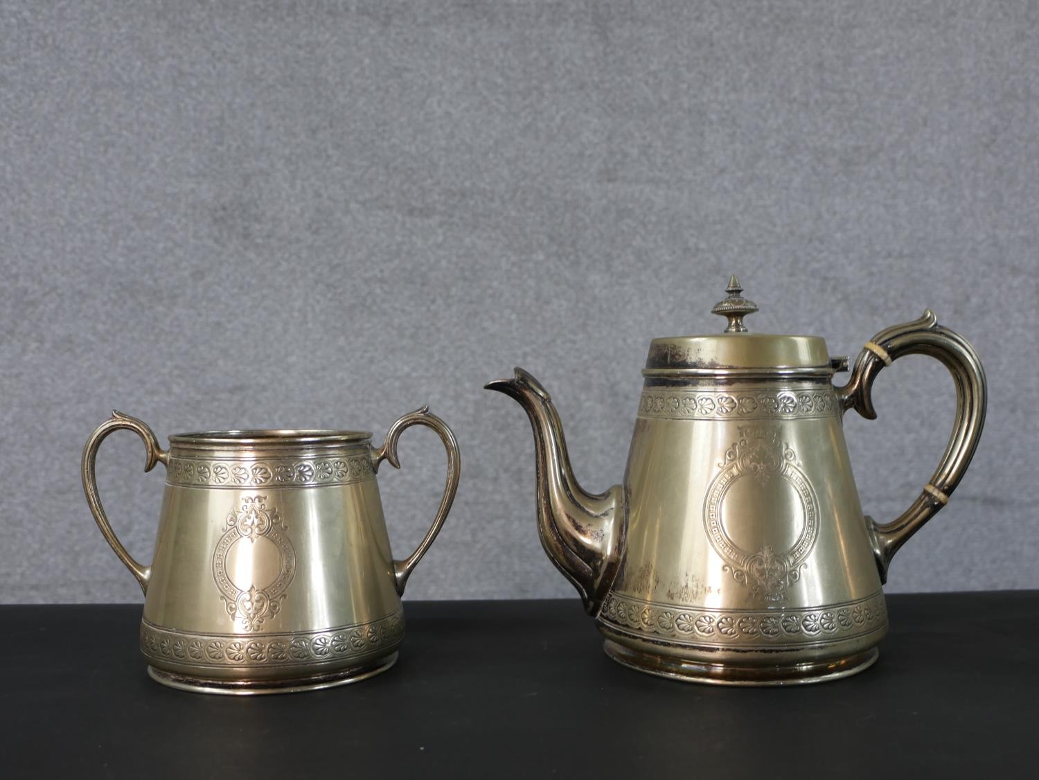 A collection of metal ware, including a vintage soda siphon, a silver plated engraved tea set, a - Image 2 of 7