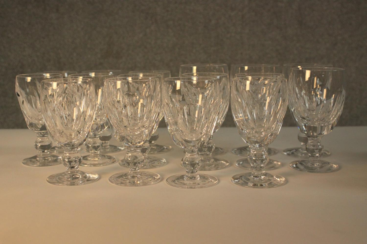 A group of sixteen 19th century Waterford crystal drinking glasses, with cut bowls and a single - Image 2 of 6
