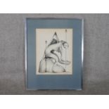 Edward Toledano (1919 - 2009), charcoal on paper, surreal figure study, signed. H.62 W.49cm
