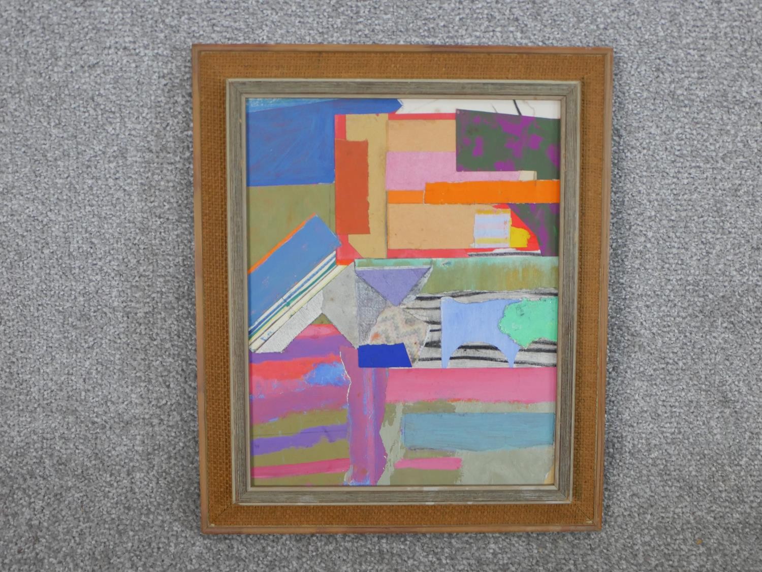 A framed polychrome mixed media collage, abstract composition, unsigned. H.35 W.39.5cm - Image 2 of 5