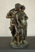 After Luca Madrassi (1848-1919) 'Embracing Couple', large bronze figural group on a circular