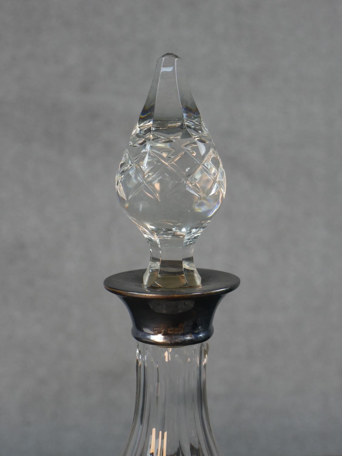 A Chick & Sons Ltd silver collared cut crystal decanter with stopper along with a handled cut - Image 6 of 8