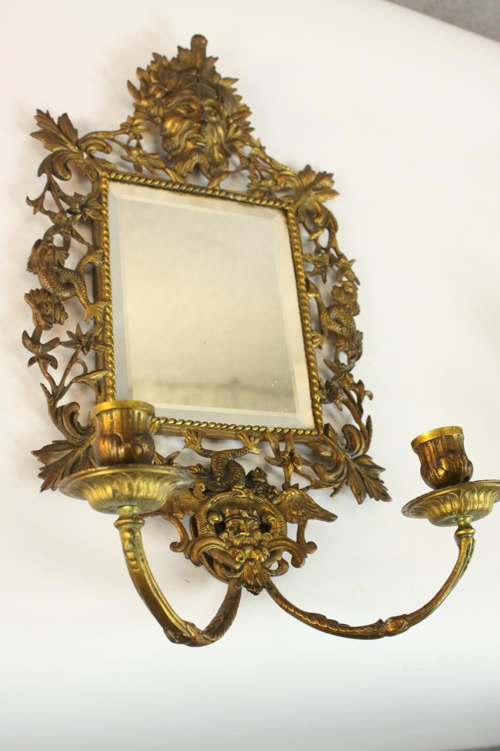 A pair of 19th century ormolu girandole wall mirrors, with a rectangular mirror plate, the frame - Image 3 of 9