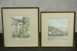 Francis Dempsey (late 20th century school), An Old Arch, and Coastal Town, watercolours, both signed