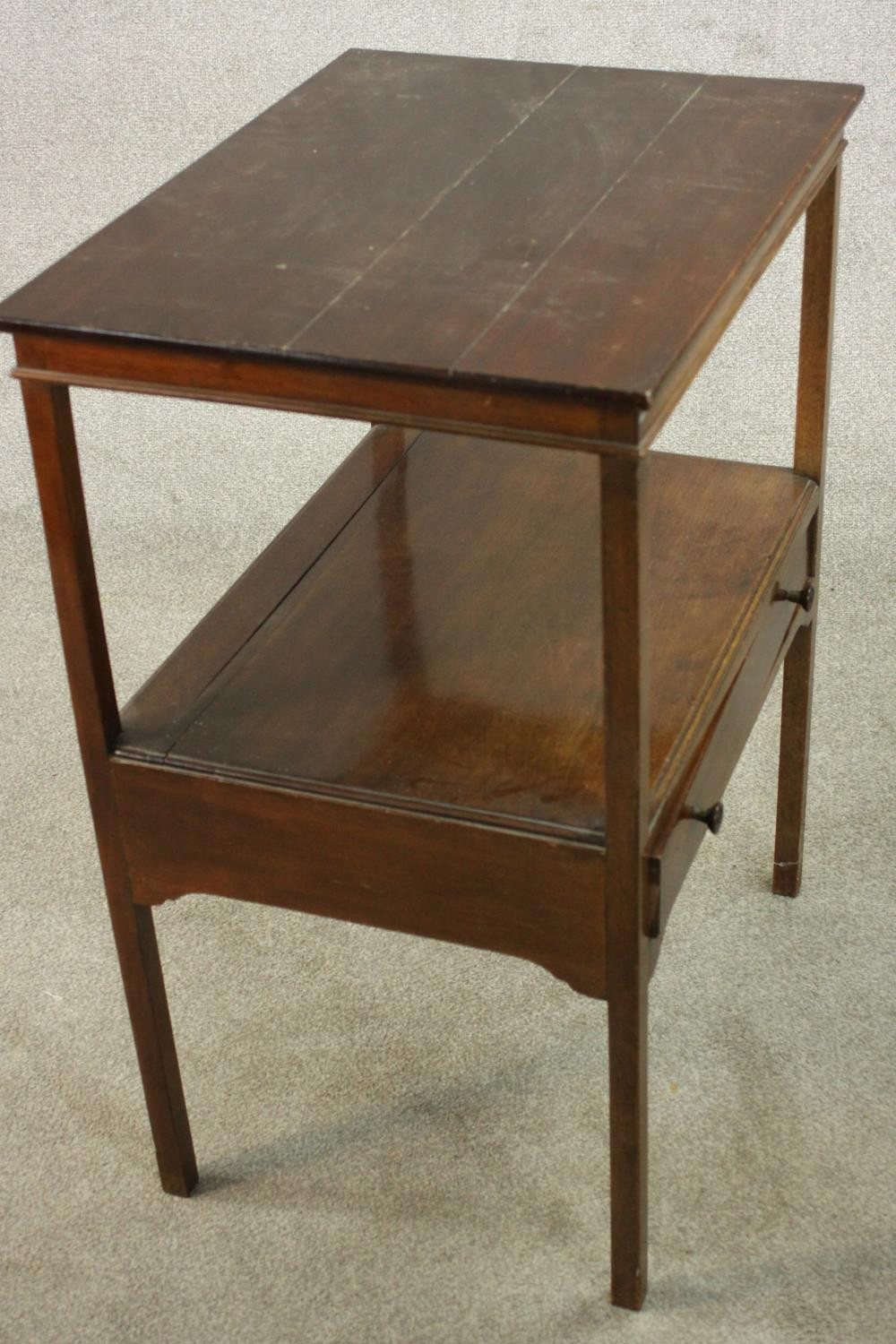 A late 19th century mahogany two tier occasional table, the top with an inlaid border, over a long - Image 9 of 9