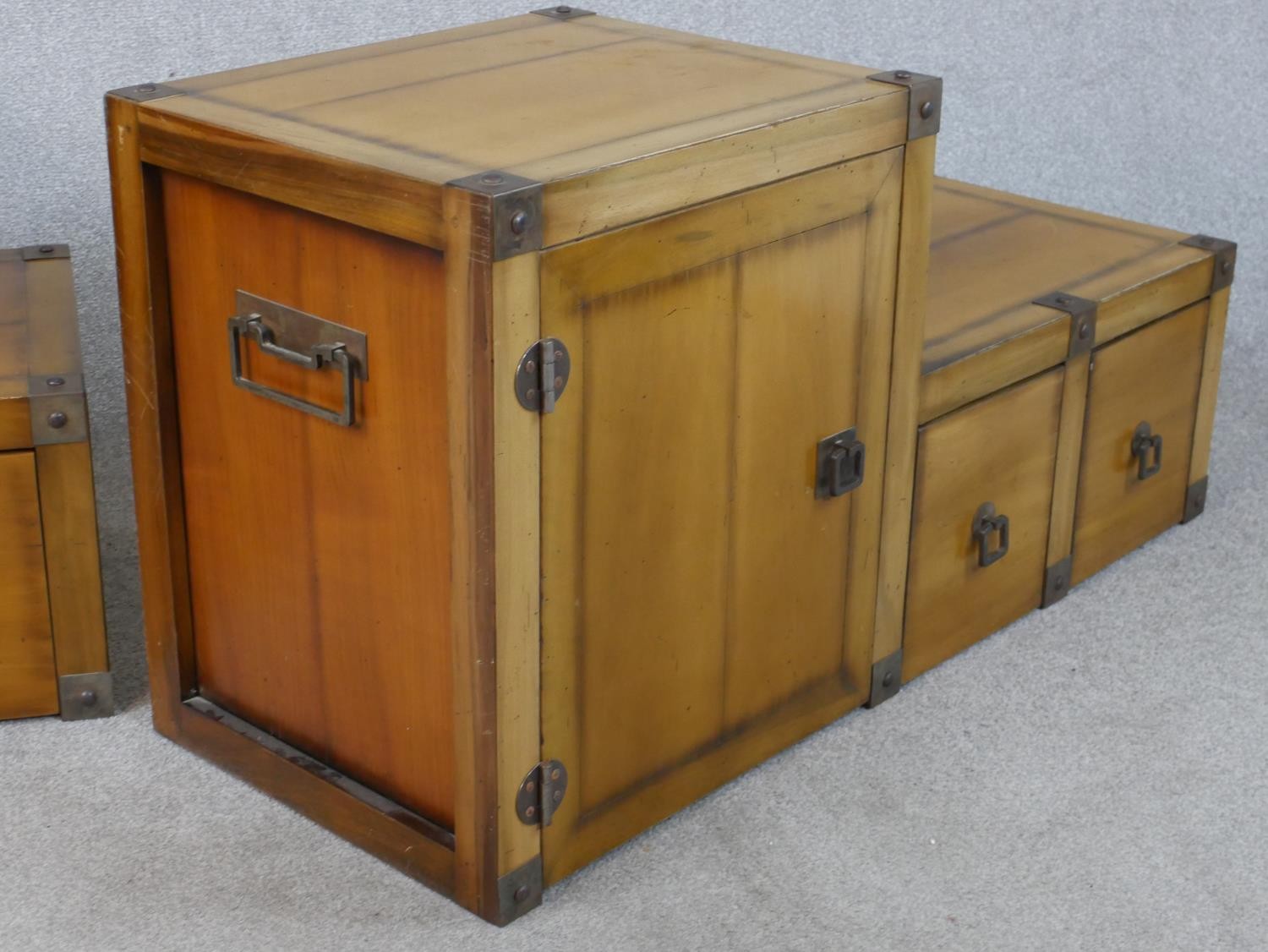 A near pair of late 20th century Chinese step down side cabinets, both with a cupboard, one - Image 2 of 3