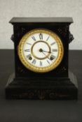 An American Ansonia Clock Co of New York slate marble mantel clock, late 19th century, with Roman