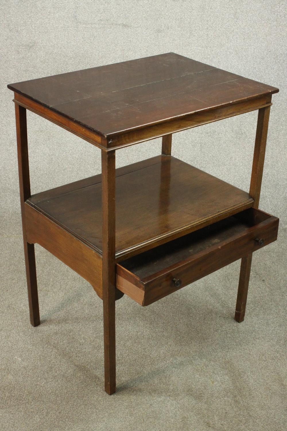 A late 19th century mahogany two tier occasional table, the top with an inlaid border, over a long - Image 5 of 9