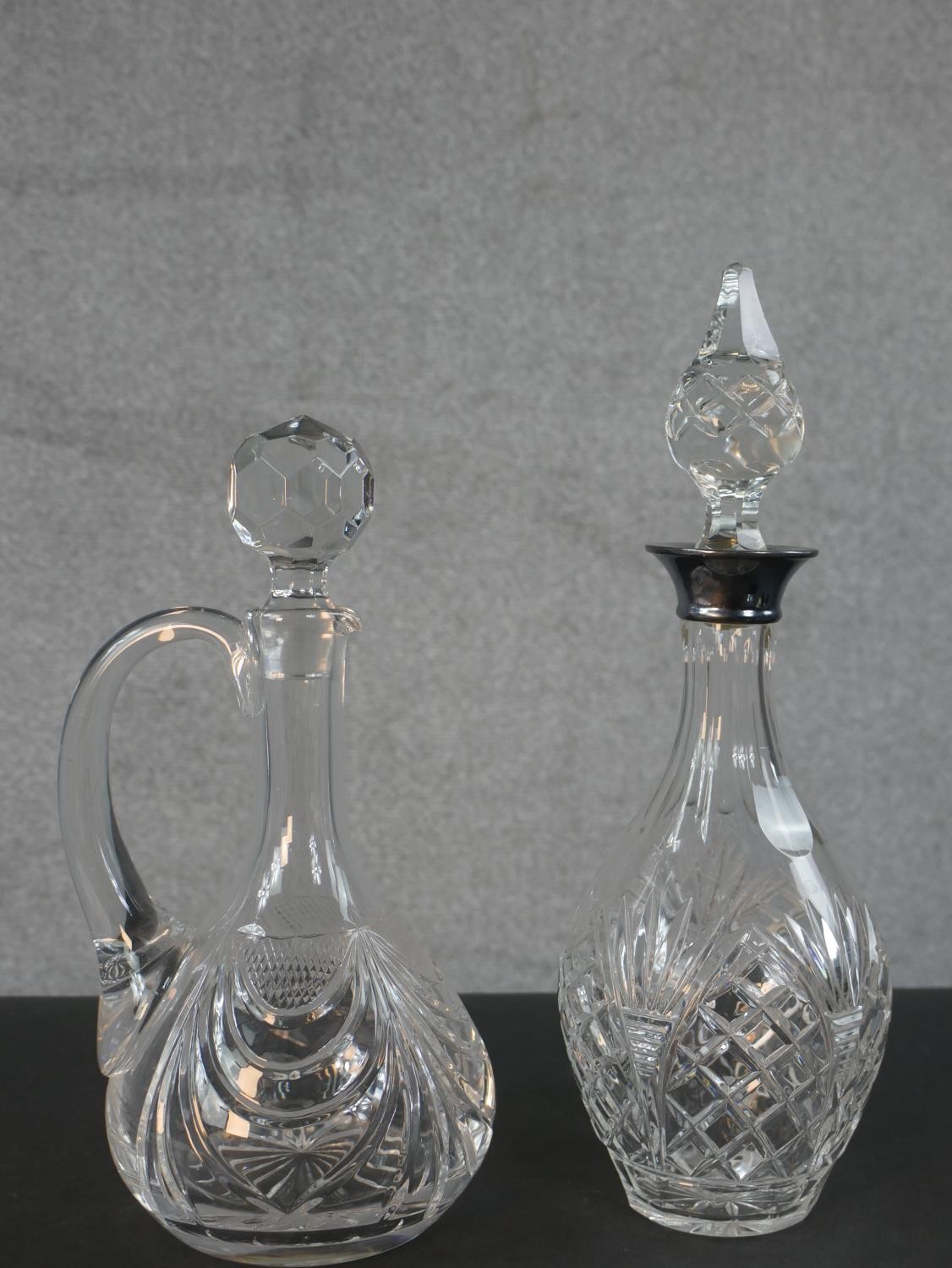 A Chick & Sons Ltd silver collared cut crystal decanter with stopper along with a handled cut