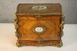 A 19th century French Louis XV style kingwood decanter box, quarter veneered and crossbanded, with