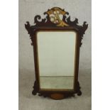 A 19th century mahogany fret work wall mirror, with marquetry shell plaque and gilded Hoho bird