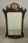 A 19th century mahogany fret work wall mirror, with marquetry shell plaque and gilded Hoho bird
