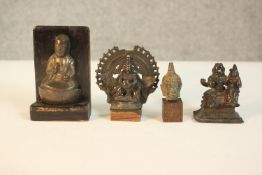 Four 19th century Asian miniature bronze figures, a small 19th century Indian bronze figure of