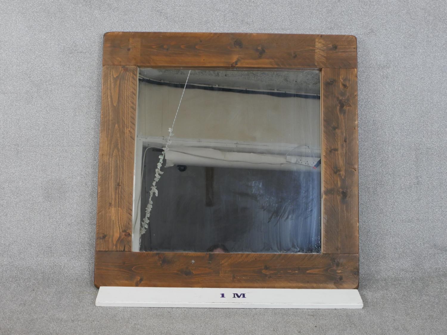 A large contempoary square hardwood framed wall mirror. Label verso. H.103 W.103cm - Image 2 of 4