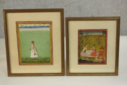 Two framed and glazed 19th century Mogul gouaches on paper, one of Mian Tansen in traditional