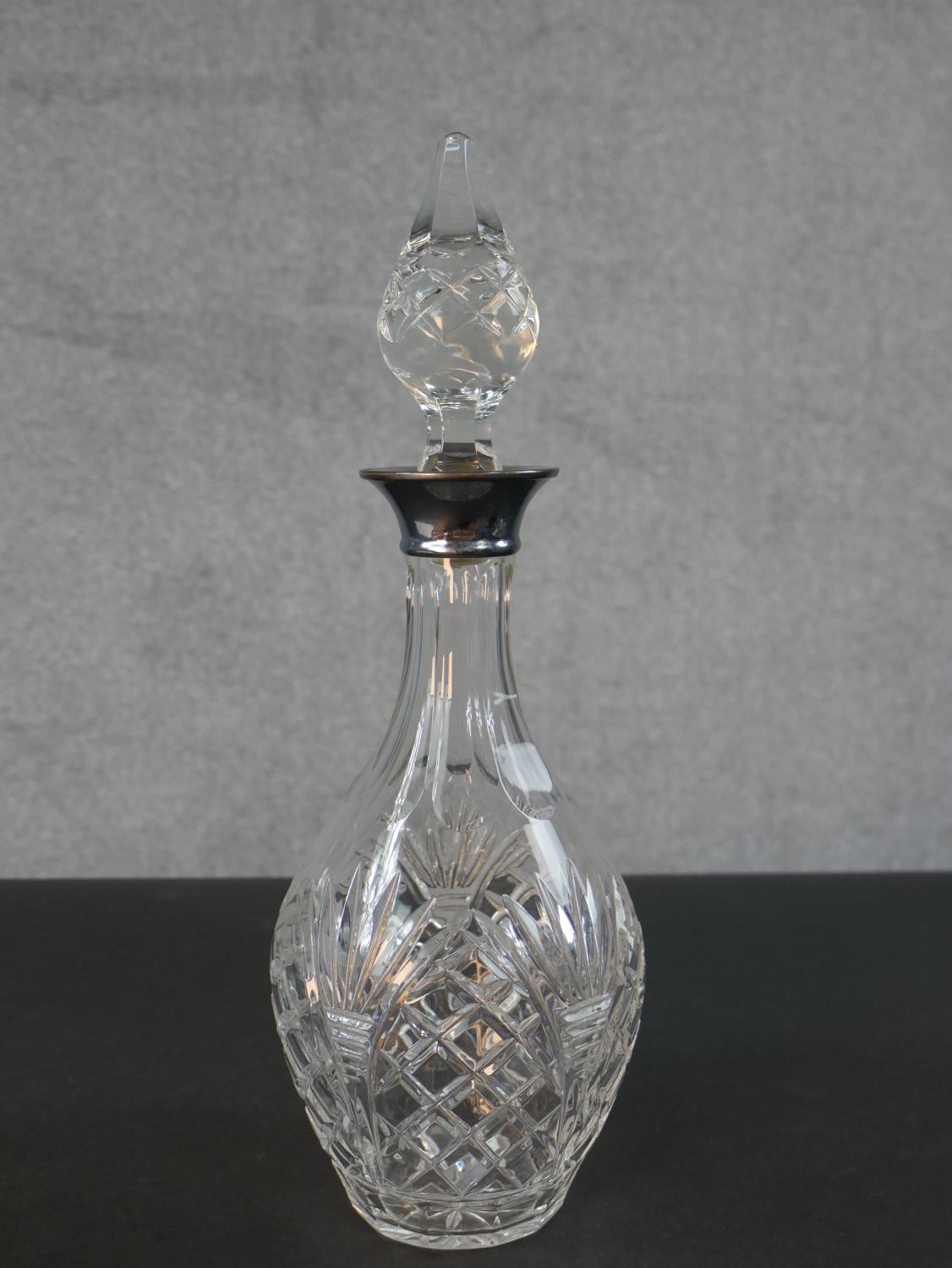 A Chick & Sons Ltd silver collared cut crystal decanter with stopper along with a handled cut - Image 5 of 8