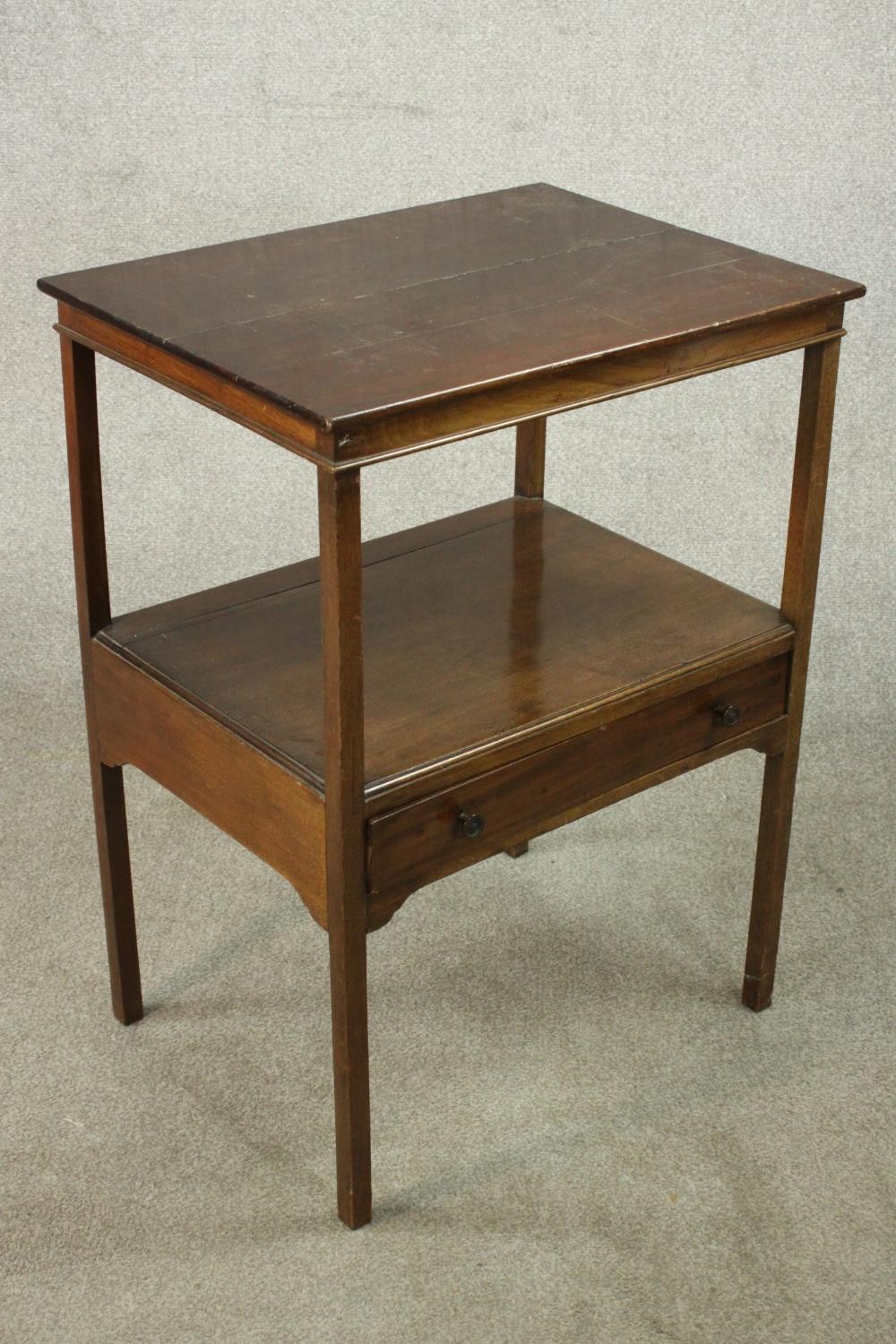 A late 19th century mahogany two tier occasional table, the top with an inlaid border, over a long - Image 4 of 9