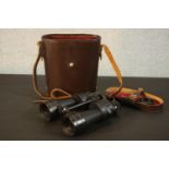 Ross London Stepmur 10x50 binoculars, numbered 30565, housed in a brown leather case. (lid loose)