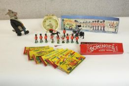Herald model soldiers boxed, a 1950s Smiths 30 hour Hare and Tortoise mantle clock with round