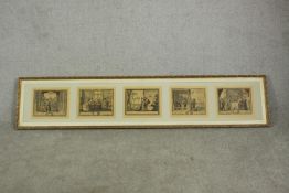 Abraham Bosse , 1602-1676), a framed and set of 19th century hand coloured engravings of various