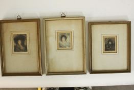 Three framed and glazed signed etchings of female portraits, signed Ildef Benito. H.19 W.14cm. (