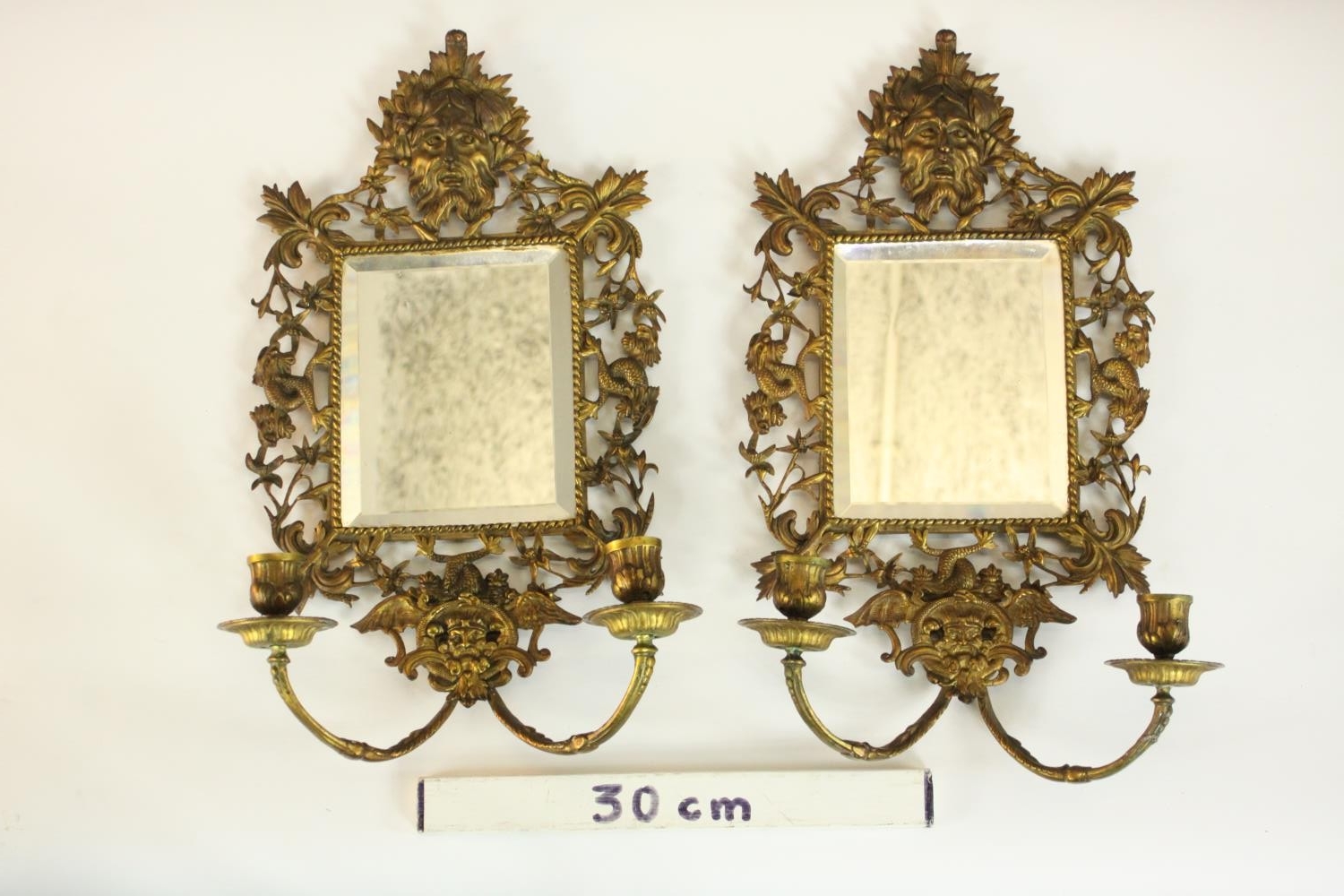 A pair of 19th century ormolu girandole wall mirrors, with a rectangular mirror plate, the frame - Image 2 of 9