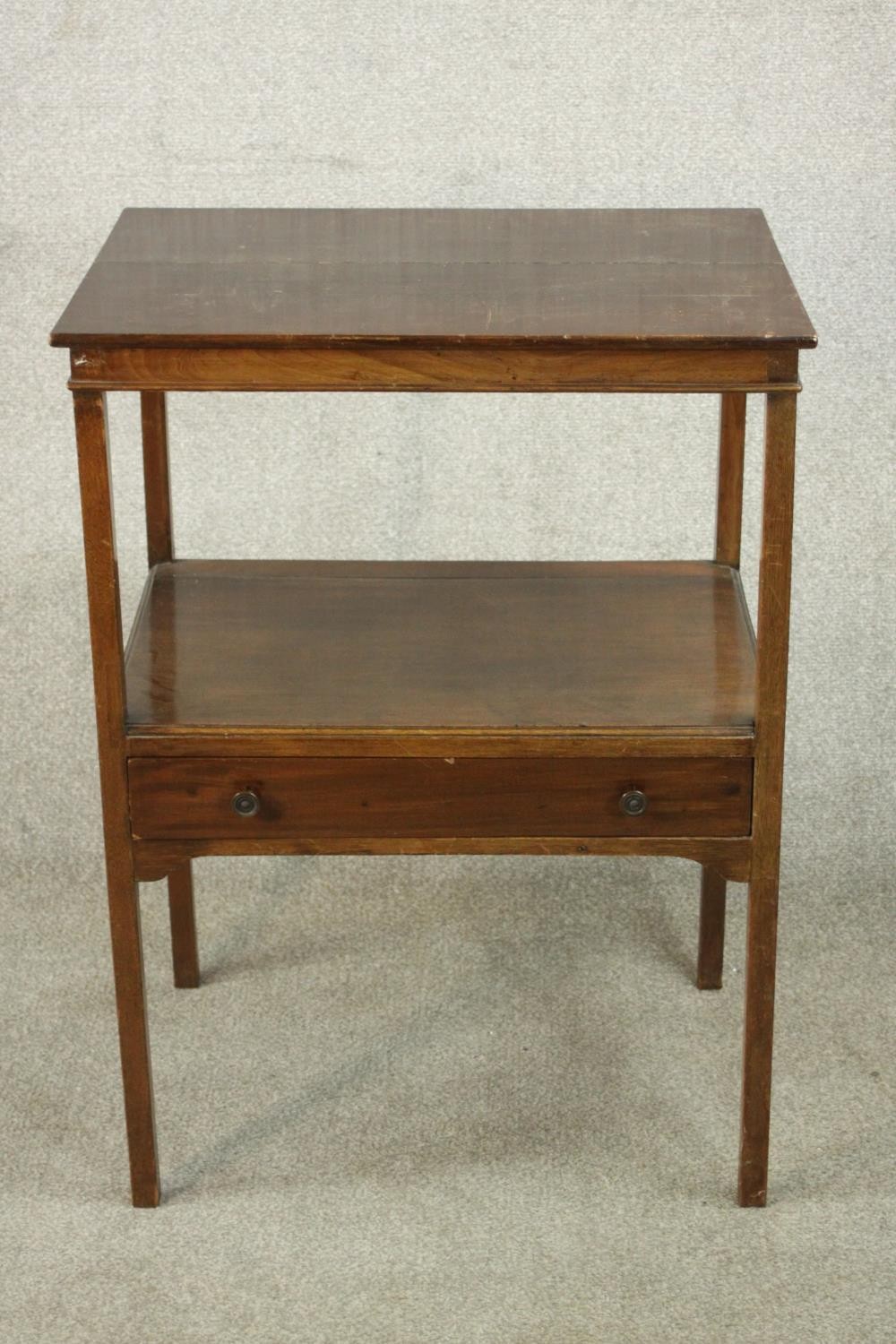 A late 19th century mahogany two tier occasional table, the top with an inlaid border, over a long - Image 2 of 9