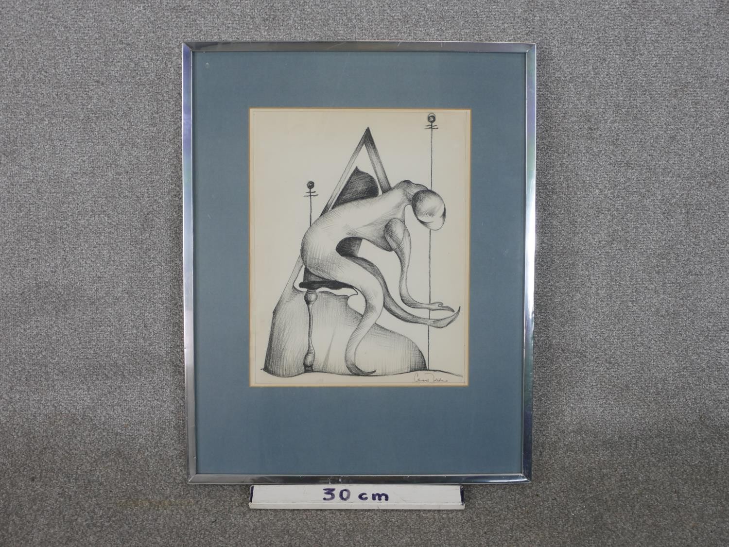 Edward Toledano (1919 - 2009), charcoal on paper, surreal figure study, signed. H.62 W.49cm - Image 3 of 5