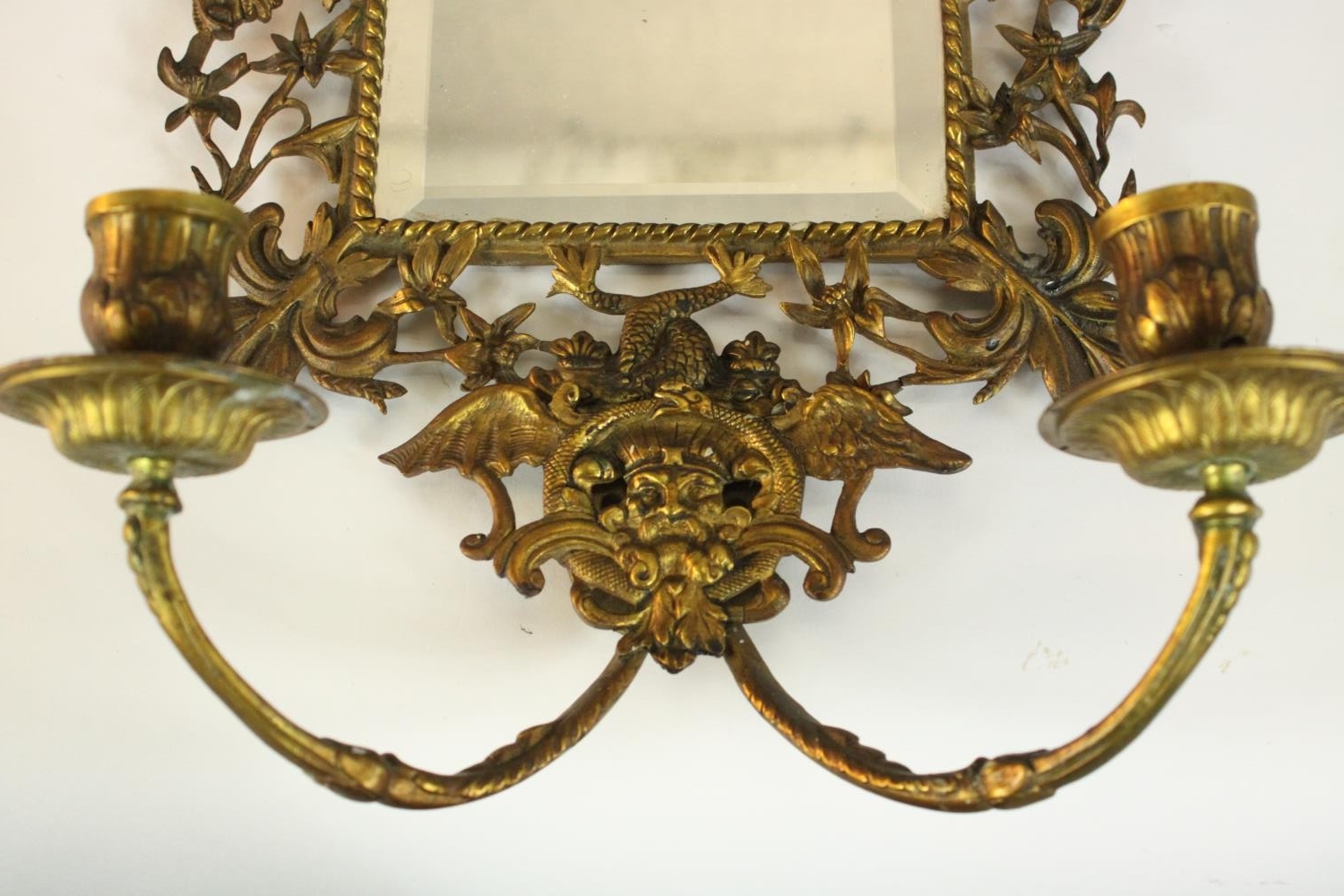 A pair of 19th century ormolu girandole wall mirrors, with a rectangular mirror plate, the frame - Image 4 of 9